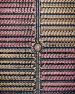 Aerial city buildings